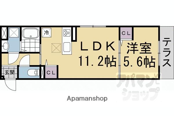 右京区嵯峨野芝野町ハイツ(1LDK/3階)の間取り写真