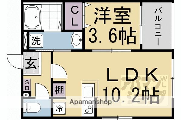 太秦西蜂岡町B(1LDK/1階)の間取り写真
