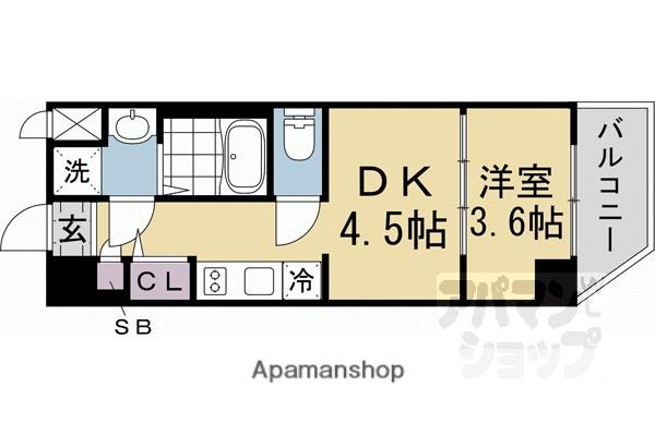 レシオス京都嵯峨野(1DK/3階)の間取り写真