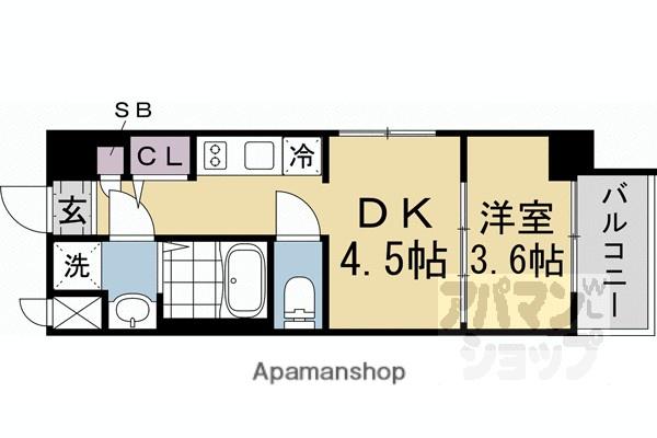 レシオス京都嵯峨野(1DK/4階)の間取り写真