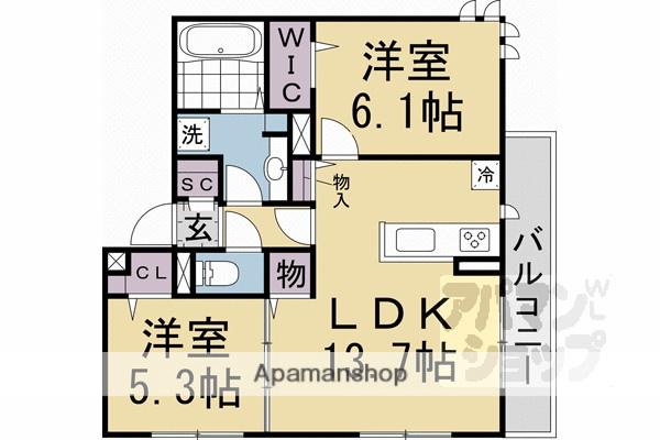 GRAMM東小野掘町イースト(2LDK/3階)の間取り写真