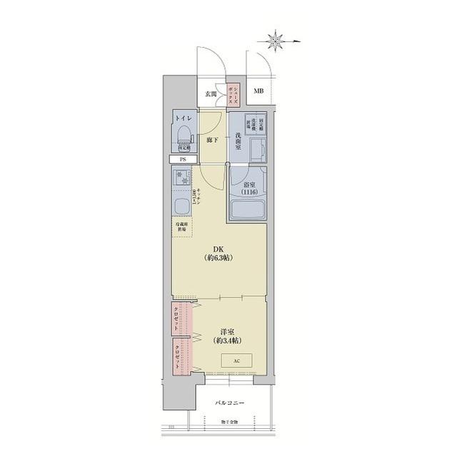 リシュドール梅小路(1DK/2階)の間取り写真