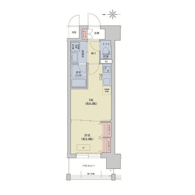 リシュドール梅小路(1DK/11階)の間取り写真