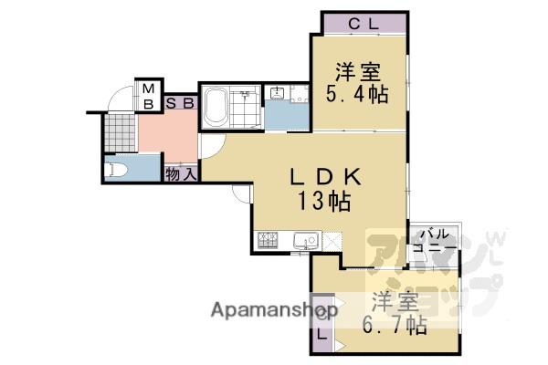 アドバンスコート四条堀川(2LDK/1階)の間取り写真