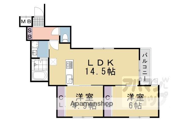 アドバンスコート四条堀川(2LDK/2階)の間取り写真