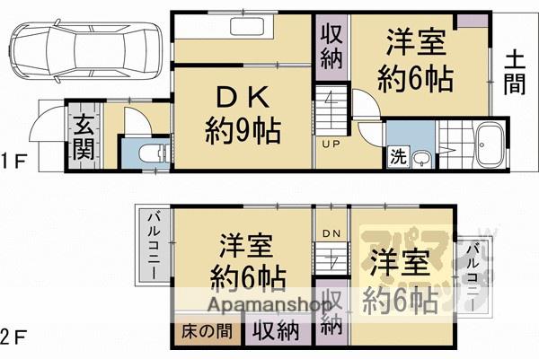 京都市烏丸線 北大路駅 徒歩40分 2階建 築47年(3DK)の間取り写真