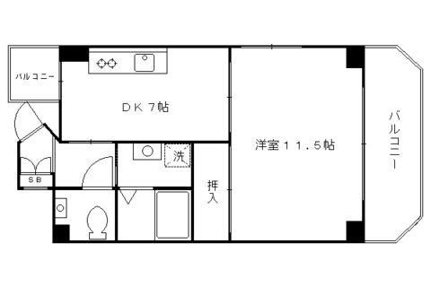 ピュアコート五条(1DK/15階)の間取り写真