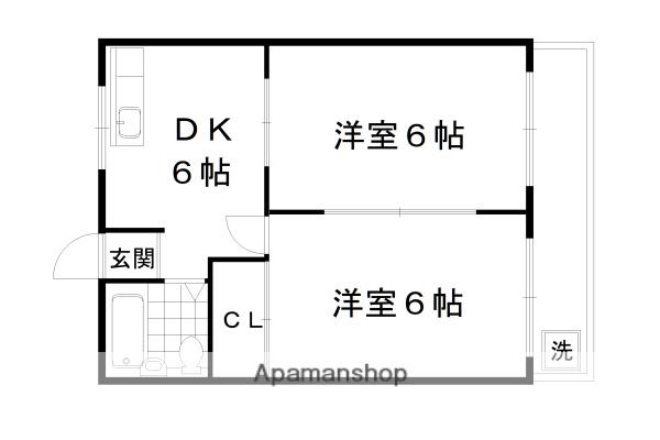 ノースサイド西大路(2DK/4階)の間取り写真