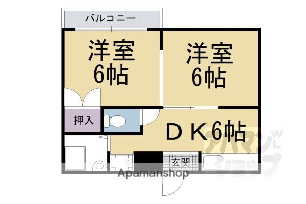 近鉄京都線 向島駅 徒歩10分 3階建 築41年(2DK/2階)の間取り写真
