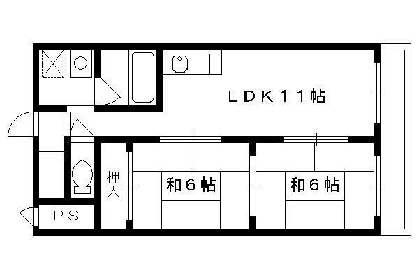 勧修寺ハイツ(2LDK/3階)の間取り写真