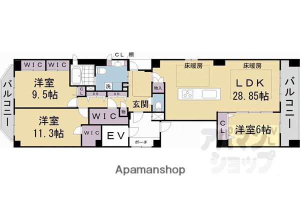 アウスレーゼ下鴨(3LDK/4階)の間取り写真