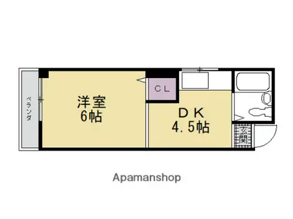 ベルエール桃山B(1DK/4階)の間取り写真