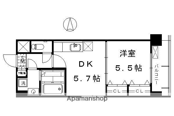 ヒーリングタワー七条大宮(1DK/2階)の間取り写真