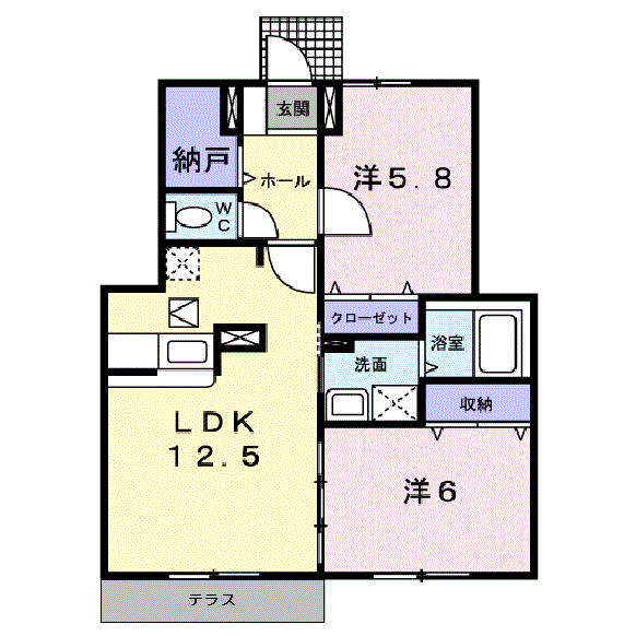 コーポ勢多Ⅱ番館(2LDK/1階)の間取り写真