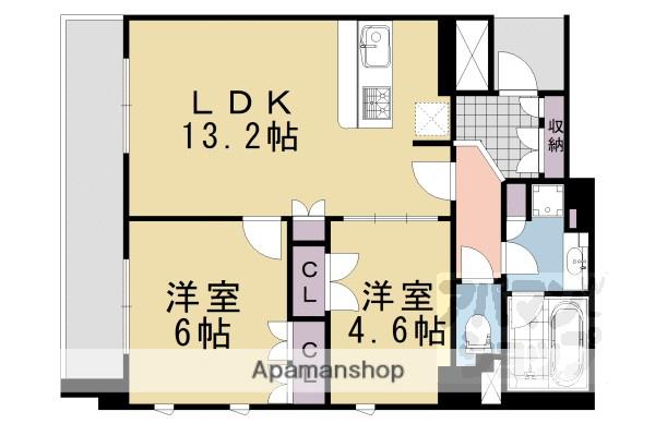 プラネスーペリア四条河原町(2LDK/7階)の間取り写真