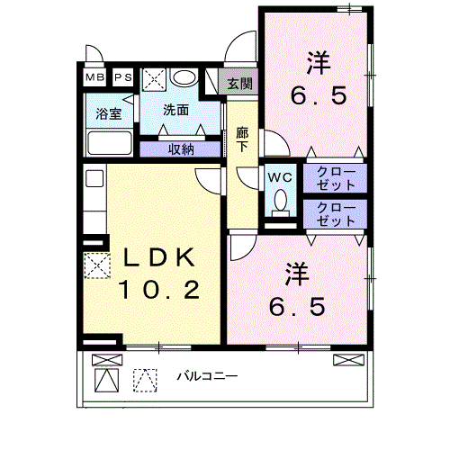 エリシオン・レジデンスⅢ(2LDK/2階)の間取り写真