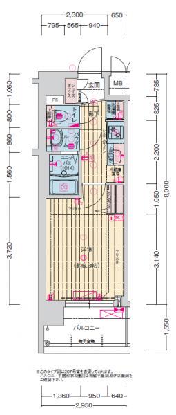 プレサンス 京都室町通 紫水(1K/2階)の間取り写真