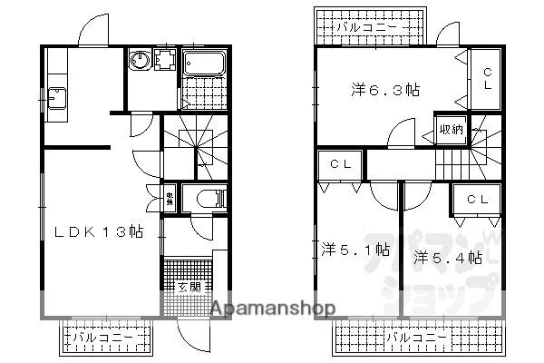 ファミール大林(3LDK/1階)の間取り写真