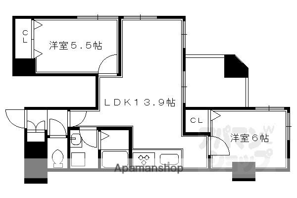 シンフォニー四条河原町(2LDK/4階)の間取り写真