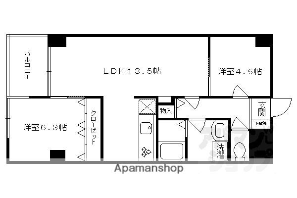シンフォニー四条河原町(2LDK/8階)の間取り写真
