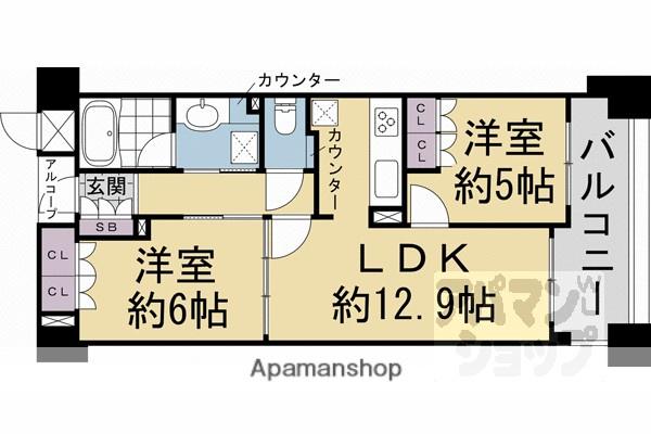 イーグルコート三条京阪(2LDK/5階)の間取り写真