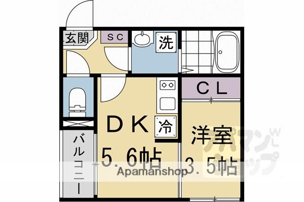 ブライト伏見(1DK/3階)の間取り写真