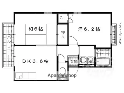 エステートピア松英II(2DK/2階)の間取り写真