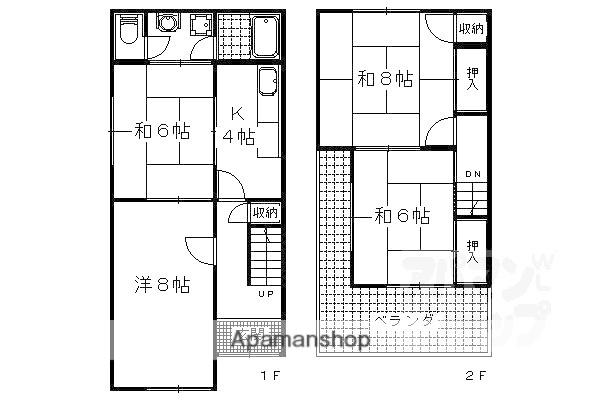 東海道本線 山科駅 徒歩6分 2階建 築52年(4K)の間取り写真