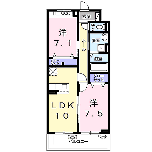 エスポワールⅥ(2LDK/3階)の間取り写真