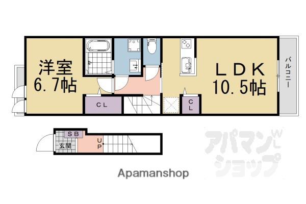 ミルト膳所C(1LDK/2階)の間取り写真