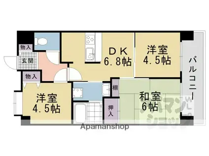 ユニハイム伏見大手筋(3DK/10階)の間取り写真