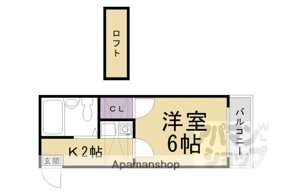 ダイヤモンドパレス山科(1K/2階)の間取り写真