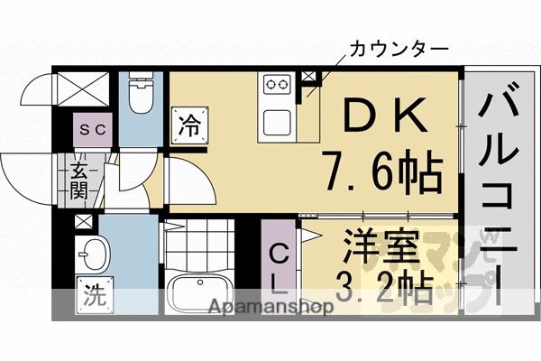 ファステート京都ステーションウォズ(1DK/7階)の間取り写真