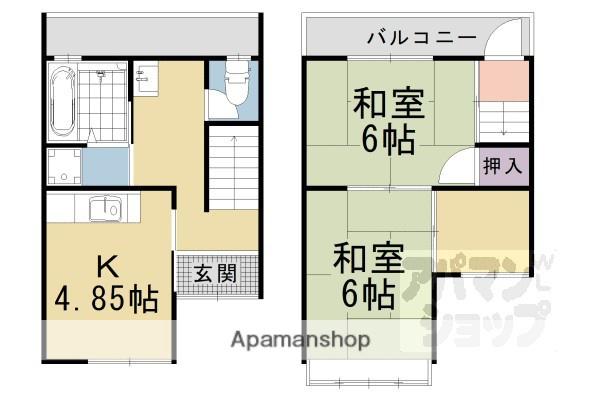 京都市東西線 椥辻駅 徒歩9分 2階建 築43年(2DK)の間取り写真