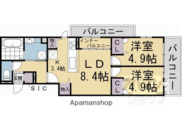 グランディールA&NII(2LDK/3階)の間取り写真