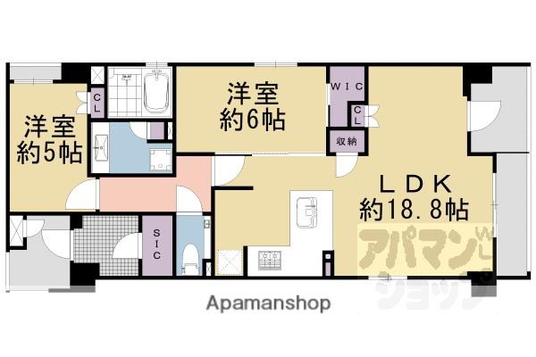 京都市烏丸線 四条駅(京都市営) 徒歩8分 5階建 築3年(2LDK/4階)の間取り写真