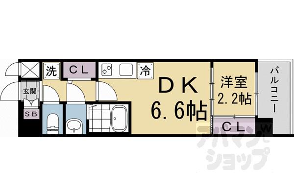 ソルテラス京都西大路郁(1DK/4階)の間取り写真