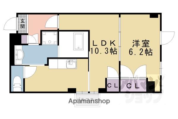 東海道本線 石山駅 徒歩2分 8階建 築17年(1LDK/7階)の間取り写真