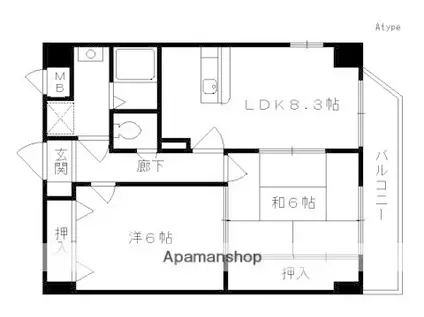 コスモスフローラ醍醐(2DK/3階)の間取り写真
