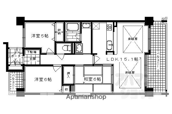 グラン・コート綾小路(3LDK/5階)の間取り写真