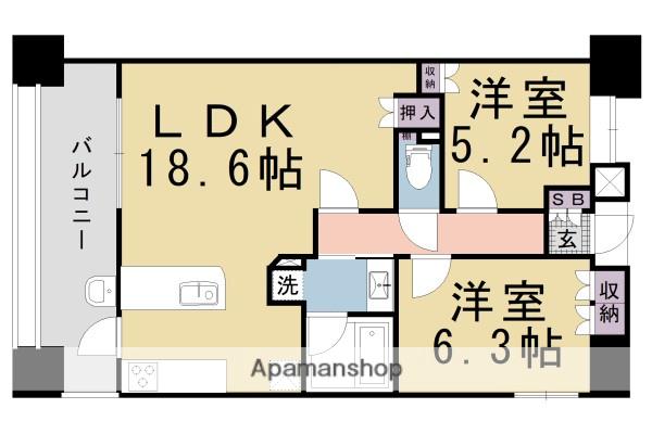 グランエスパス御所南(2LDK/2階)の間取り写真
