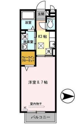 グラシア城南の森(1K/1階)の間取り写真
