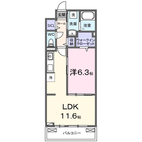ウエスト コミタリアⅢ(1LDK/2階)の間取り写真