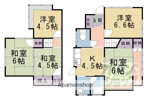 京都市東西線 御陵駅 徒歩20分 2階建 築56年(5K)の間取り写真