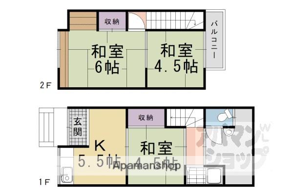 京都市東西線 石田駅(京都市営) 徒歩9分 2階建 築58年(3DK)の間取り写真