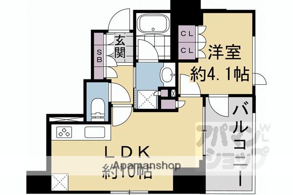 シーンズ京都鴨川河原町(1LDK/3階)の間取り写真