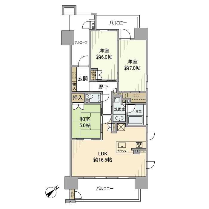レ・ジェイド大津 なぎさ公園(3LDK/9階)の間取り写真