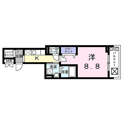 プロムナード神野Ⅴ(1K/3階)の間取り写真