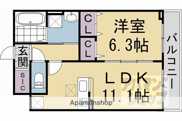 京阪電気鉄道京阪線 中書島駅 徒歩50分 3階建 築1年(1LDK/1階)の間取り写真