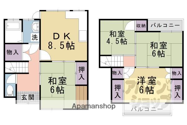 湖西線 堅田駅 徒歩15分 2階建 築41年(4LDK)の間取り写真